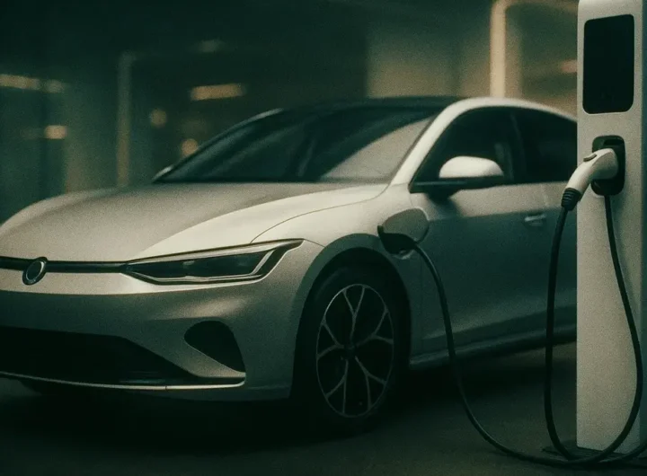 Auto elettrica in carica in un parcheggio