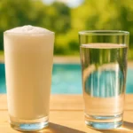 Bicchiere di latte fresco accanto a un bicchiere d'acqua