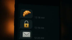 Conversazione su smartphone con emoji evidenziati tra messaggi notturni