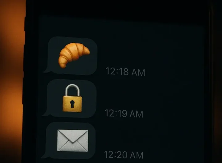 Conversazione su smartphone con emoji evidenziati tra messaggi notturni