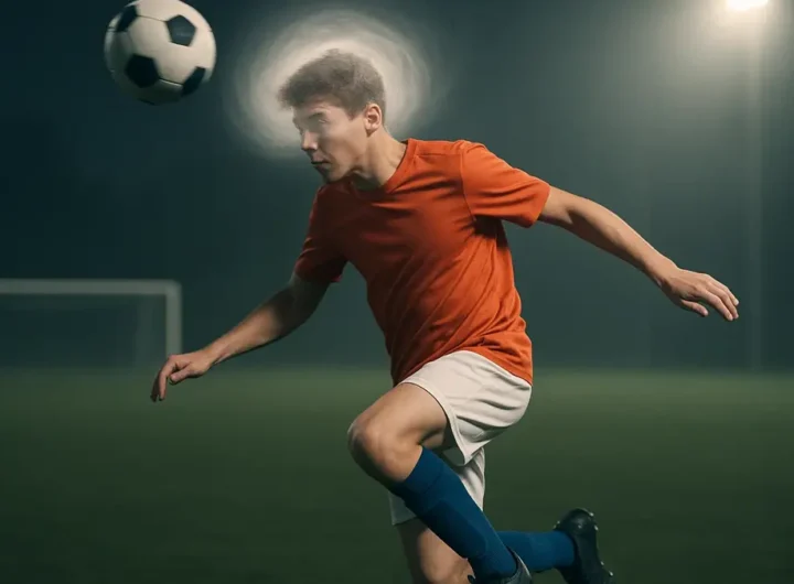 Giovani calciatori in allenamento con un focus sul pallone e sulle teste dei giocatori