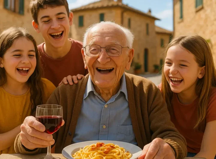 Immagine che raffigura un anziano centenario italiano sorridente