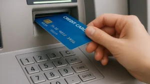 Immagine di una carta di credito trasparente vista in sezione