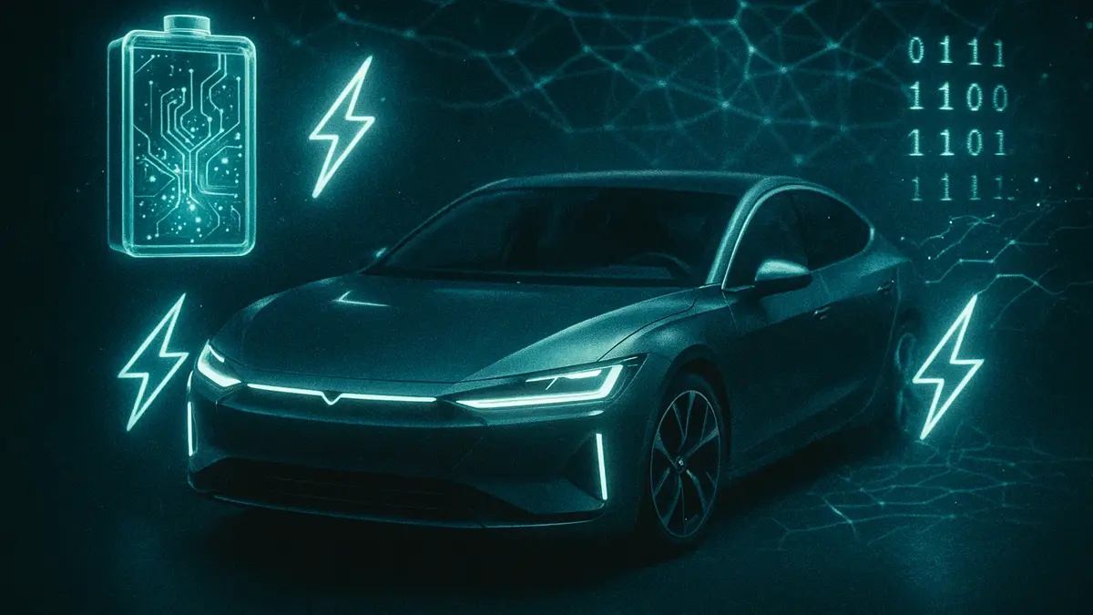 Immagine futuristica di un auto elettrica con dettagli che evidenziano una batteria avanzata