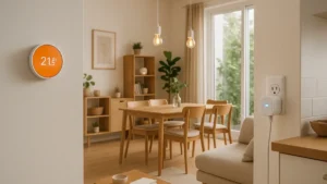Interno di una casa con dispositivi smart per il risparmio energetico