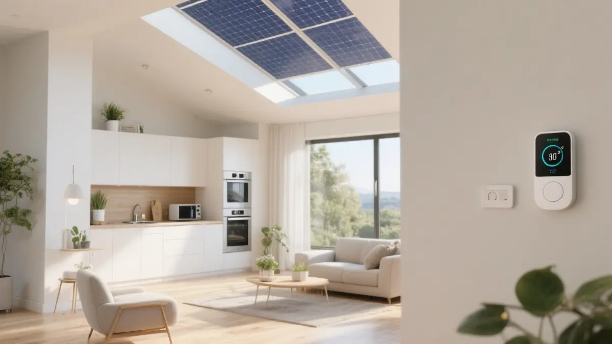Interno di una casa moderna con pannelli solari sul tetto