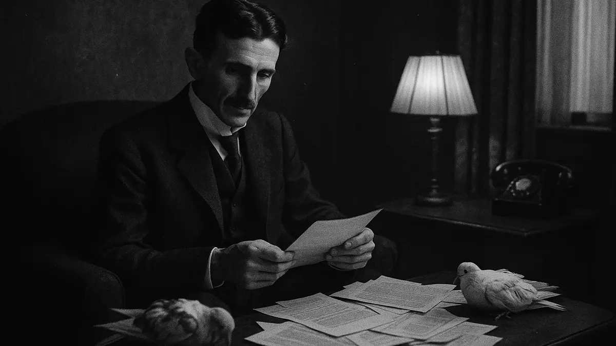 Nikola Tesla da solo in una stanza di albergo