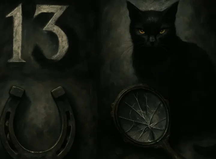 Rappresentazione artistica del numero 13 o 17 con simboli di superstizione e mistero
