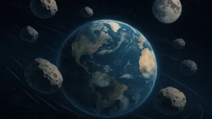 Rappresentazione artistica di una miniluna in orbita attorno alla Terra