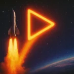 Un razzo in fase di lancio notturno illuminato dai propulsori