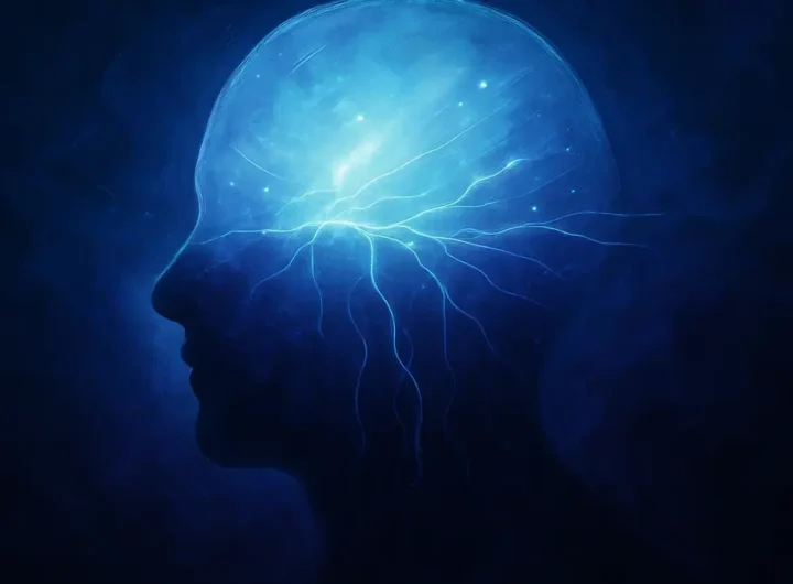 Una complessa rete neurale stilizzata con aree luminose