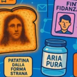 Una composizione surreale che include un toast con un immagine indistinta