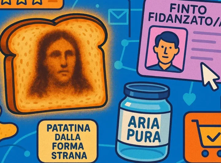 Una composizione surreale che include un toast con un immagine indistinta