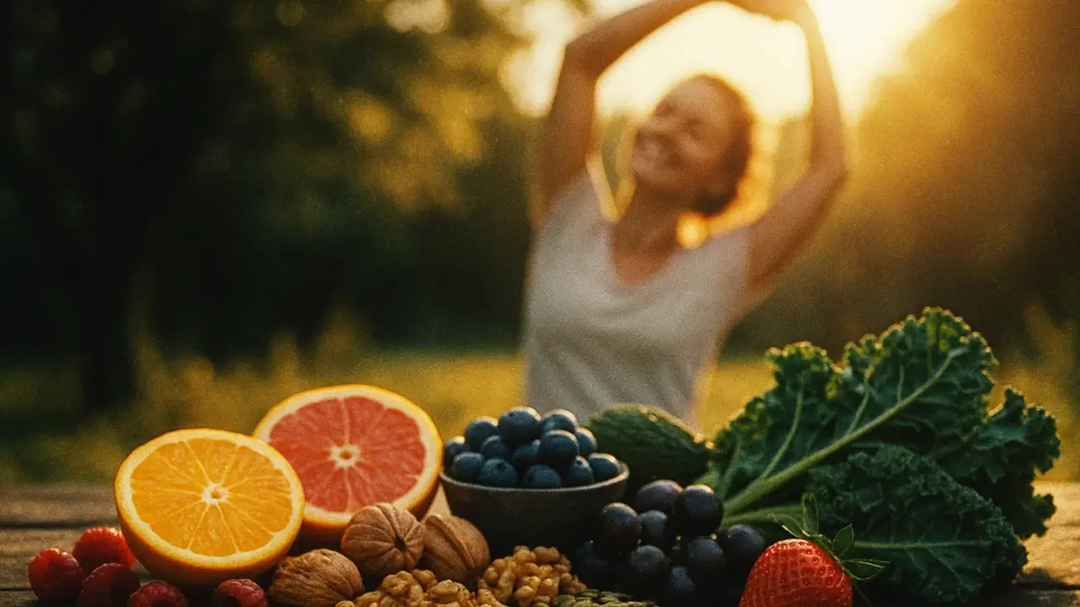 Una persona sorridente e piena di energia mentre fa stretching