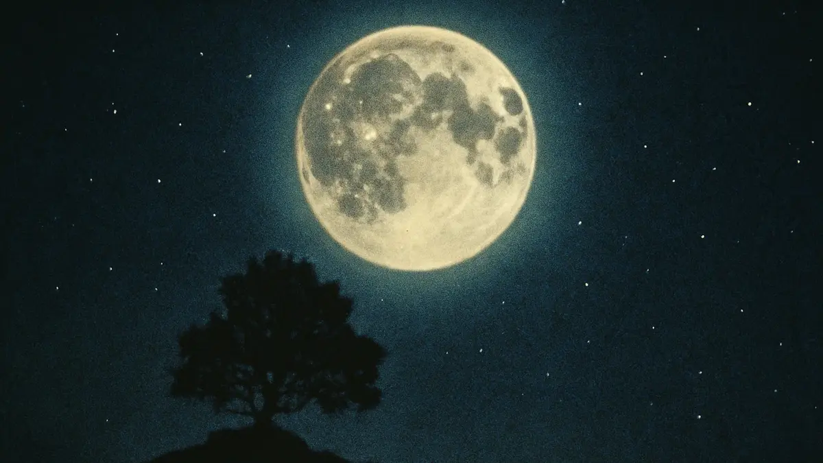 Un'immagine suggestiva della Luna piena che si staglia contro un cielo notturno profondo e stellato