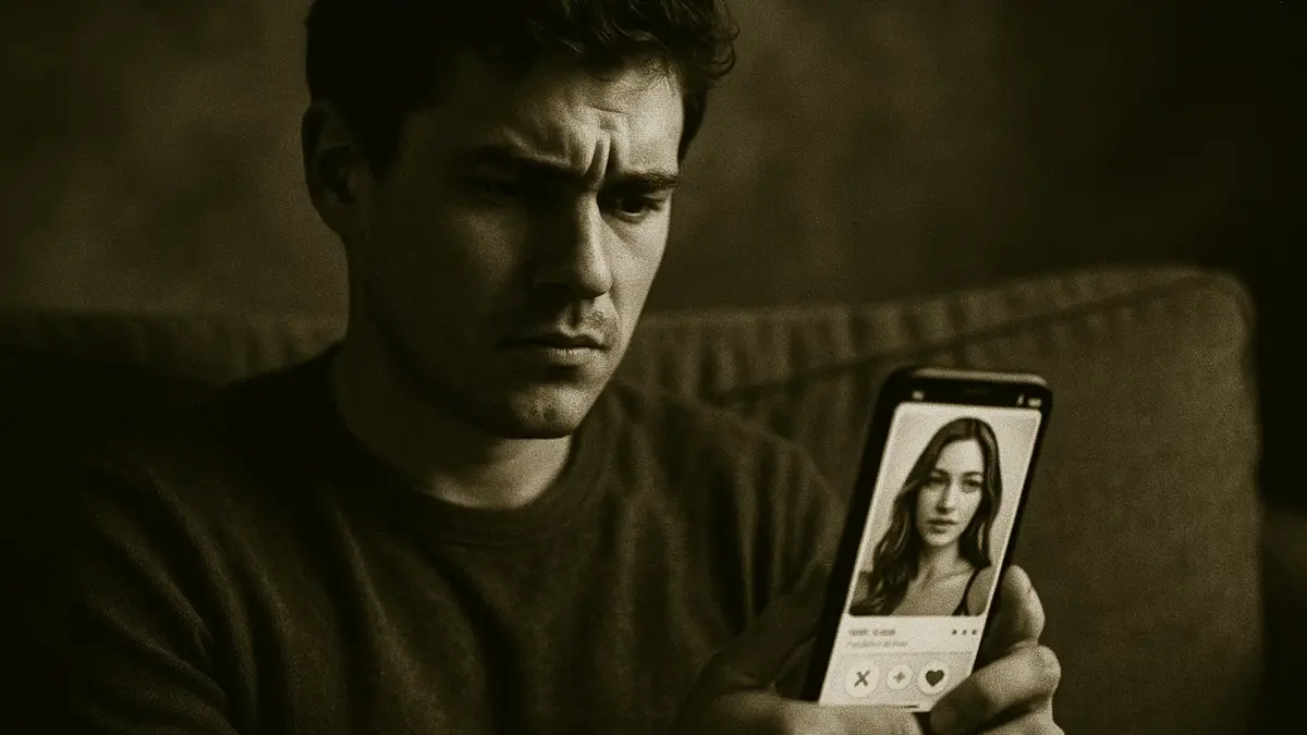 Uomo che guarda il profilo di una donna su un'app di incontri