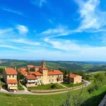 Villaggio francese con case antiche in vendita a 1 euro sullo sfondo una collina verde