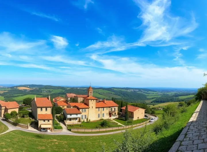 Villaggio francese con case antiche in vendita a 1 euro sullo sfondo una collina verde