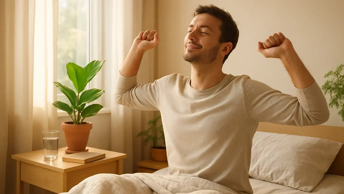 persona serena che si sveglia al mattino