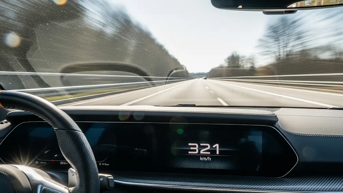 Auto sportiva sfocata da alta velocità su un autostrada tedesca