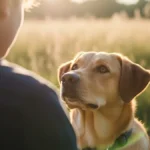 Cane che guarda pensieroso un umano