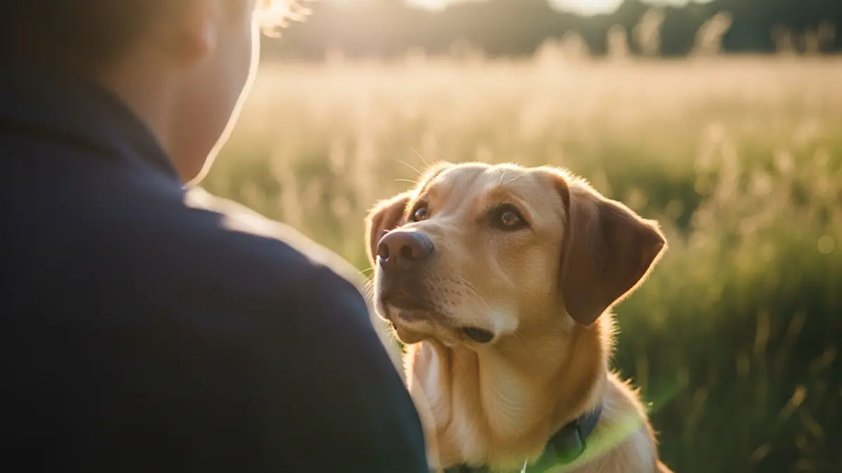 Cane che guarda pensieroso un umano