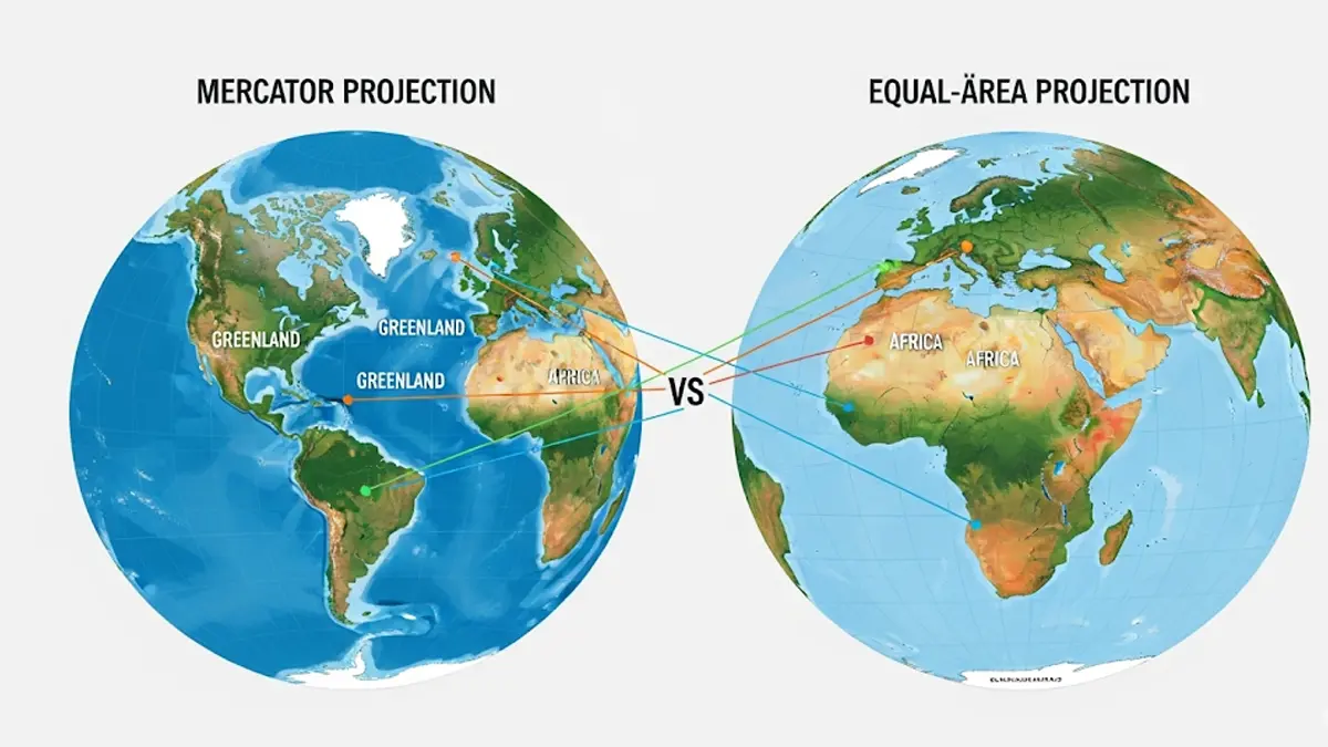 Confronto visivo tra la mappa del mondo con proiezione di Mercatore