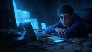 Giovane della Generazione Z seduto al computer