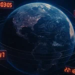 Illustrazione della Terra in rotazione con evidenziati orologi atomici e orbite satellitari