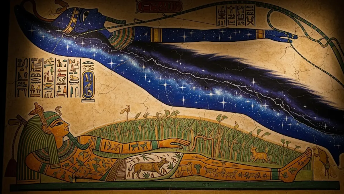 La dea egizia Nut inarcata sul dio della terra Geb