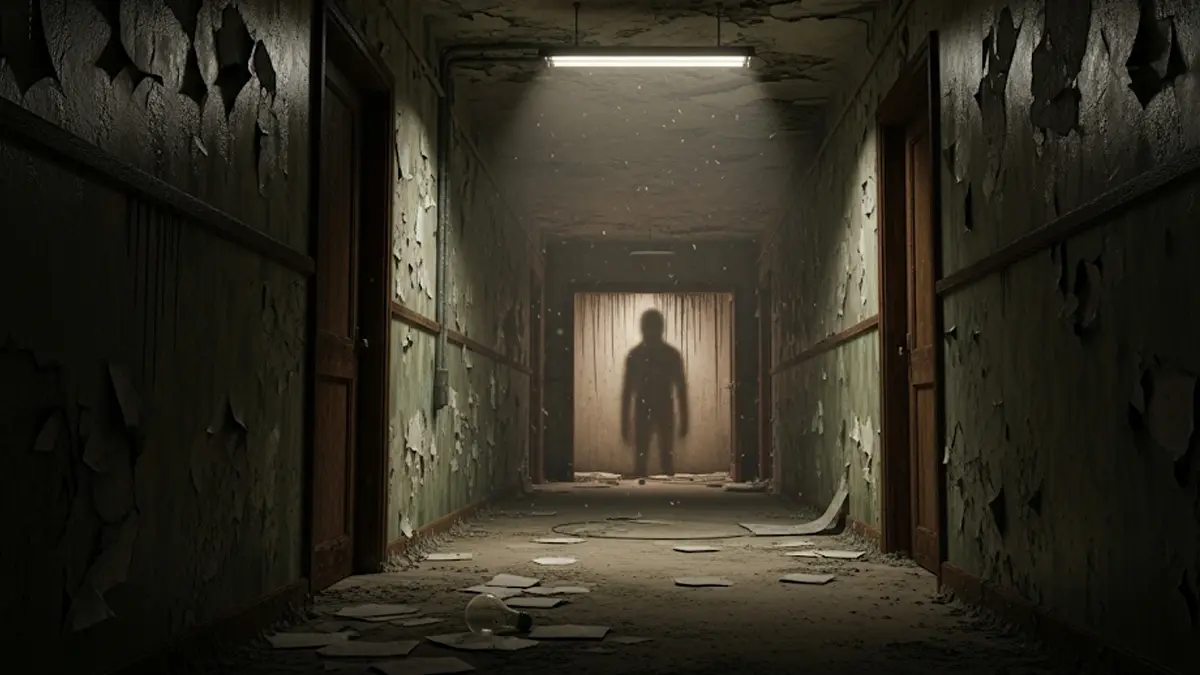 Ombra misteriosa in un vecchio corridoio di casa