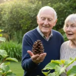 Pigna matura di pino Wollemi tenuta in una mano