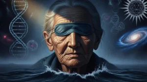 Ritratto intenso e misterioso di una donna anziana e cieca