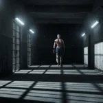 Un corridoio vuoto e scarsamente illuminato di un vecchio braccio della morte