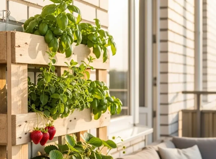 Un rigoglioso giardino verticale fai da te realizzato con un pallet di legno riciclato