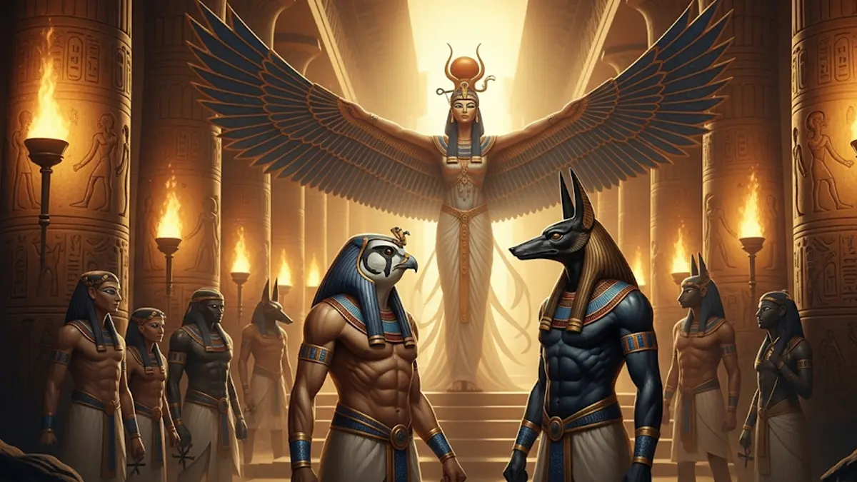 Una composizione artistica che mostra alcune delle principali divinità egizie