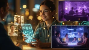 Una composizione visiva che combina elementi tecnologici futuristici