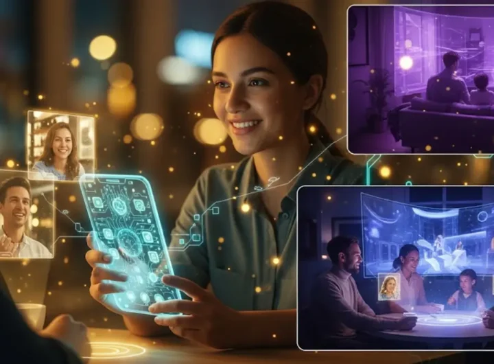 Una composizione visiva che combina elementi tecnologici futuristici