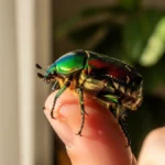 Uno scarabeo verde brillante