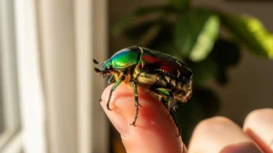 Uno scarabeo verde brillante