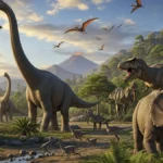 composizione che mostra alcuni dinosauri