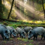 foto realistica in stile fotografico di un gruppo di cinghiali