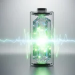 illustrazione stilizzata che mostra una batteria a forma di foglia verde luminosa