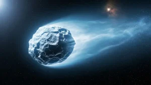 immagine fotorealistica e cinematografica di una grande cometa interstellare