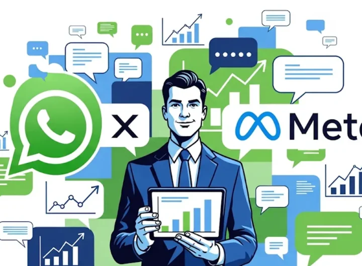 immagine stilizzata che mostra il logo di WhatsApp affiancato a quello di Meta