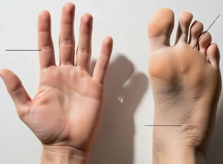 primo piano sia il palmo di una mano che la pianta di un piede
