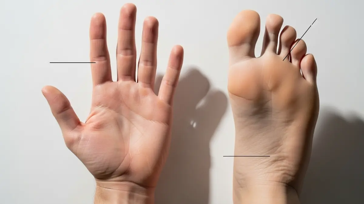 primo piano sia il palmo di una mano che la pianta di un piede