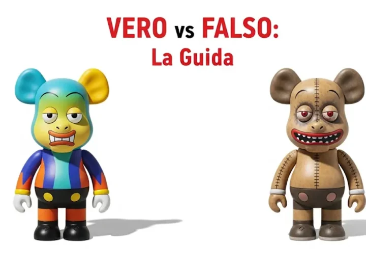un confronto diretto side-by-side tra un Labubu palesemente originale e uno palesemente falso