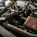 un vecchio e consumato portafoglio da uomo in pelle marrone