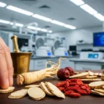 una mano che prepara delle erbe tradizionali cinesi